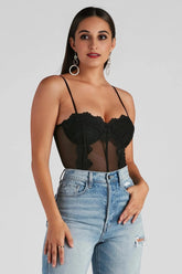 Dreamy-Chic Mesh Crochet Bustier Bodysuit