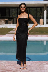 Glimmer Ball Sequin Midi Dress Black
